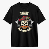 Shaw Red Modern Tartan Crest 2D T-shirt - Alba Skull Style